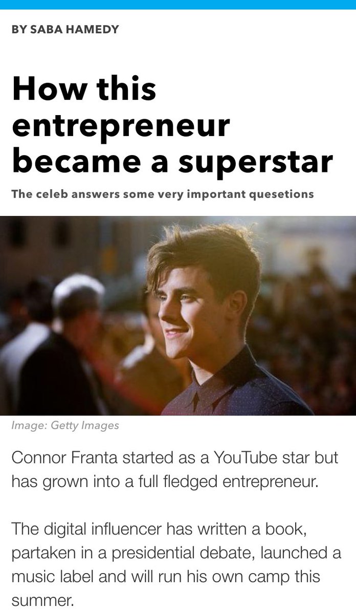 saba_h's tweet photo. Check out @ConnorFranta -- our #webceleb of the week -- on @mashable's Snapchat today! https://t.co/tkZj3J0sS5