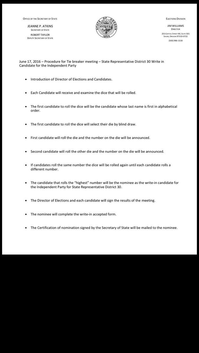 official rules for today's big dice roll for Indy nod in OR House District 30 #orleg #orpol