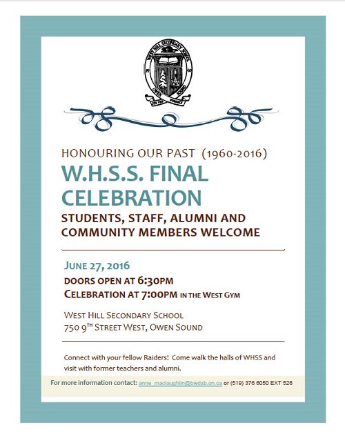 BluewaterDSB's tweet photo. Join the Raiders on Mon. June 27th for one last celebration! @_whss #OwenSound https://t.co/wTCJY8qg7K