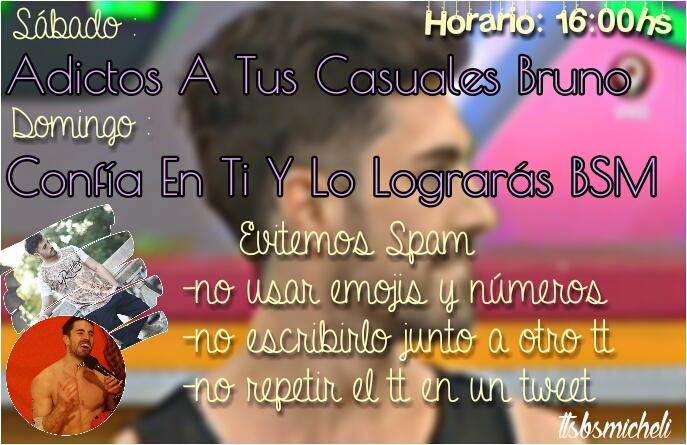 ttsbsmicheli's tweet image. TTS DEL FINDE🙌 
muchas pilas que son sólo dos días y queremos a bruno con una sonrisa! RT ASI SE DIFUNDE😽💞