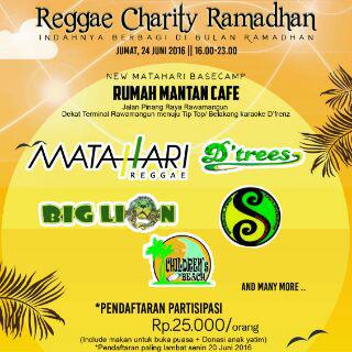 Reggae charity Ramadhan 240616 at Rumah mantan cafe W/ <a href="/mataharireggae1/">Matahari Re99ae Band</a> <a href="/Dtrees_jkt/">D'tRees Official</a> <a href="/BiglionReggae1/">Big lion Reggae</a> <a href="/ChildrensBeach/">children's Beach</a>