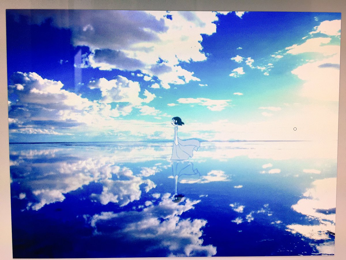 猫ゴコロ ウユニ塩湖って綺麗だよね フリーの画像にマイキャラ入れてみた イラスト イラスト王国 ウユニ塩湖 繋がらなくてもいいから俺の絵を見てくれ イラスト完成
