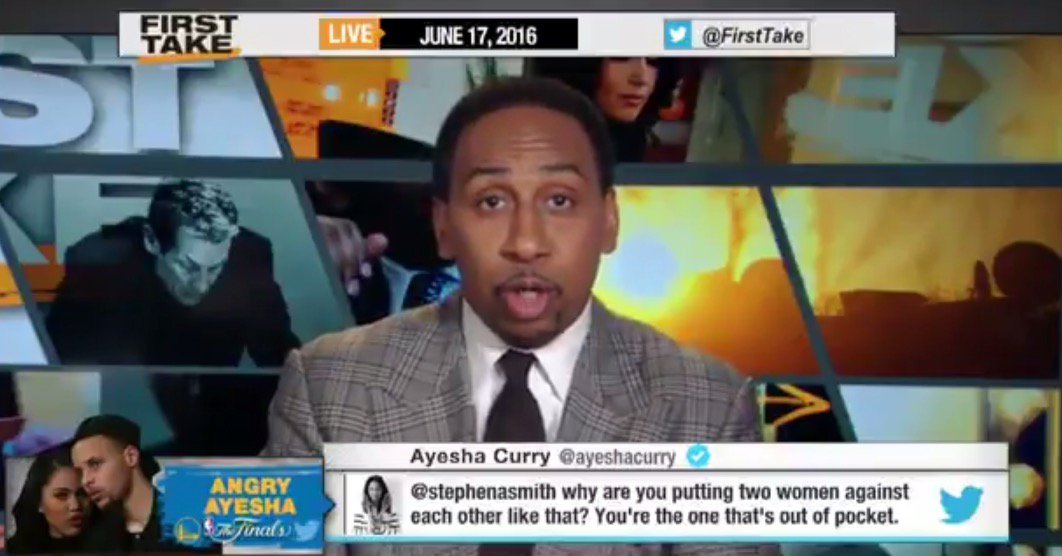 BleacherReport's tweet photo. So, Stephen A. Smith and Ayesha Curry had some words for each other this morning 
https://t.co/zso5k2k6Tc https://t.co/bEcdMJd4JE