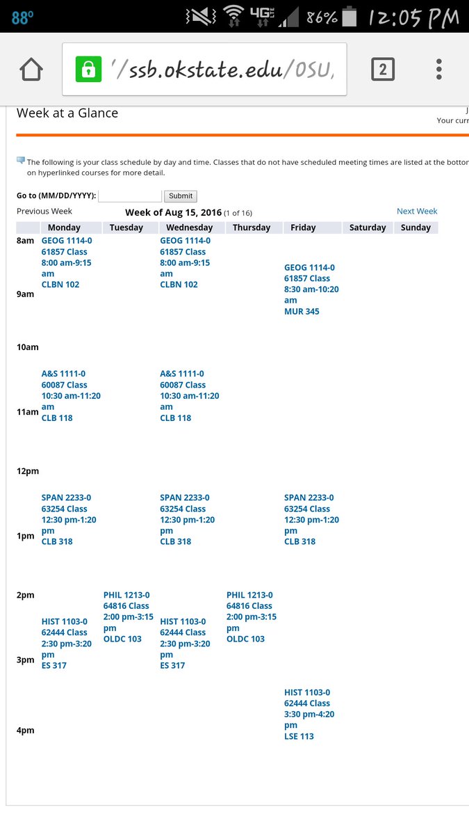addison_vanz's tweet photo. My schedule for my first semester of college! #okstate20 https://t.co/djeQabpYb5