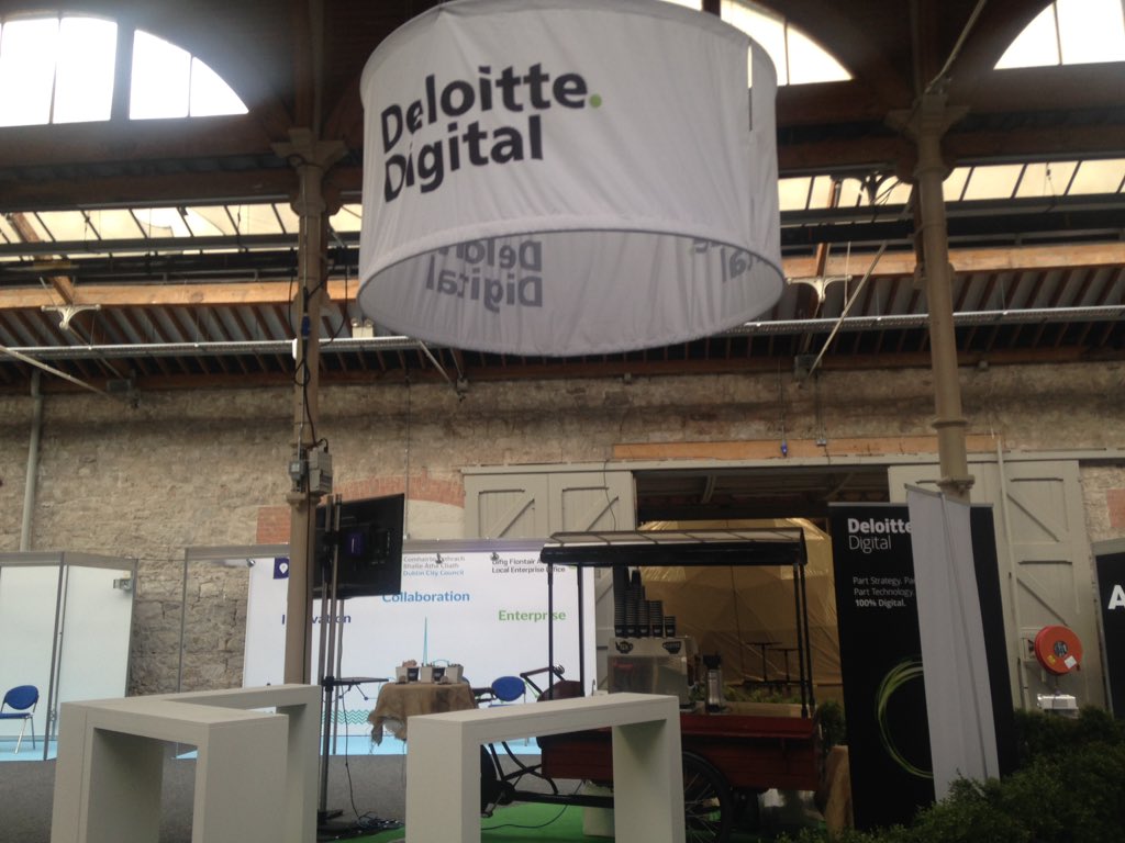 CoolestProjects's tweet photo. Platinum sponsors @deloittedigital stand set up in the @launchdio hall. #CP2016 https://t.co/JxZIaaZkES