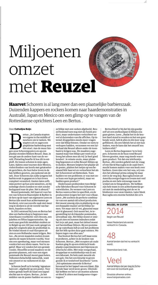 Linda_VanRijn's tweet photo. Hoe haarverzorgingsmerk Reuzel van barbier Schorem een miljoenen business werd in personal care #nrc https://t.co/J0LsyEyYwr