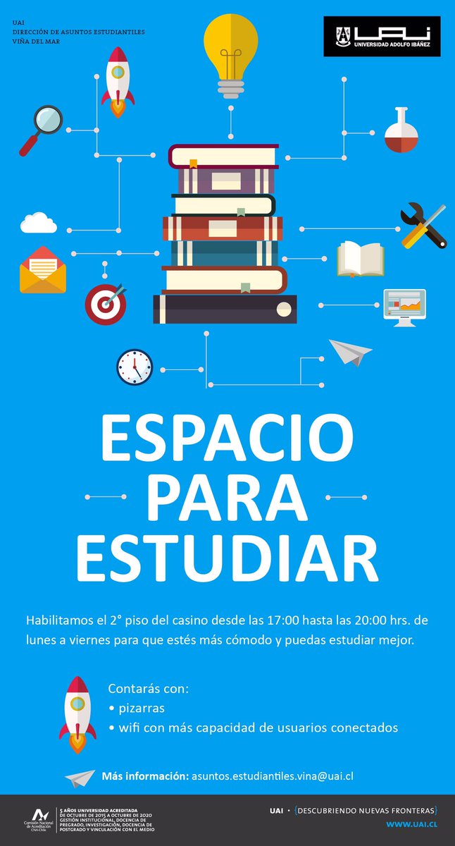 UAI_VINA's tweet photo. A partir de las 17 hrs puedes estudiar en el 2do piso del casino @CAAPSIV @Avancemos_UAI @CAAENV @UaiCaep @ceic_uai https://t.co/CpkC1lJRIH