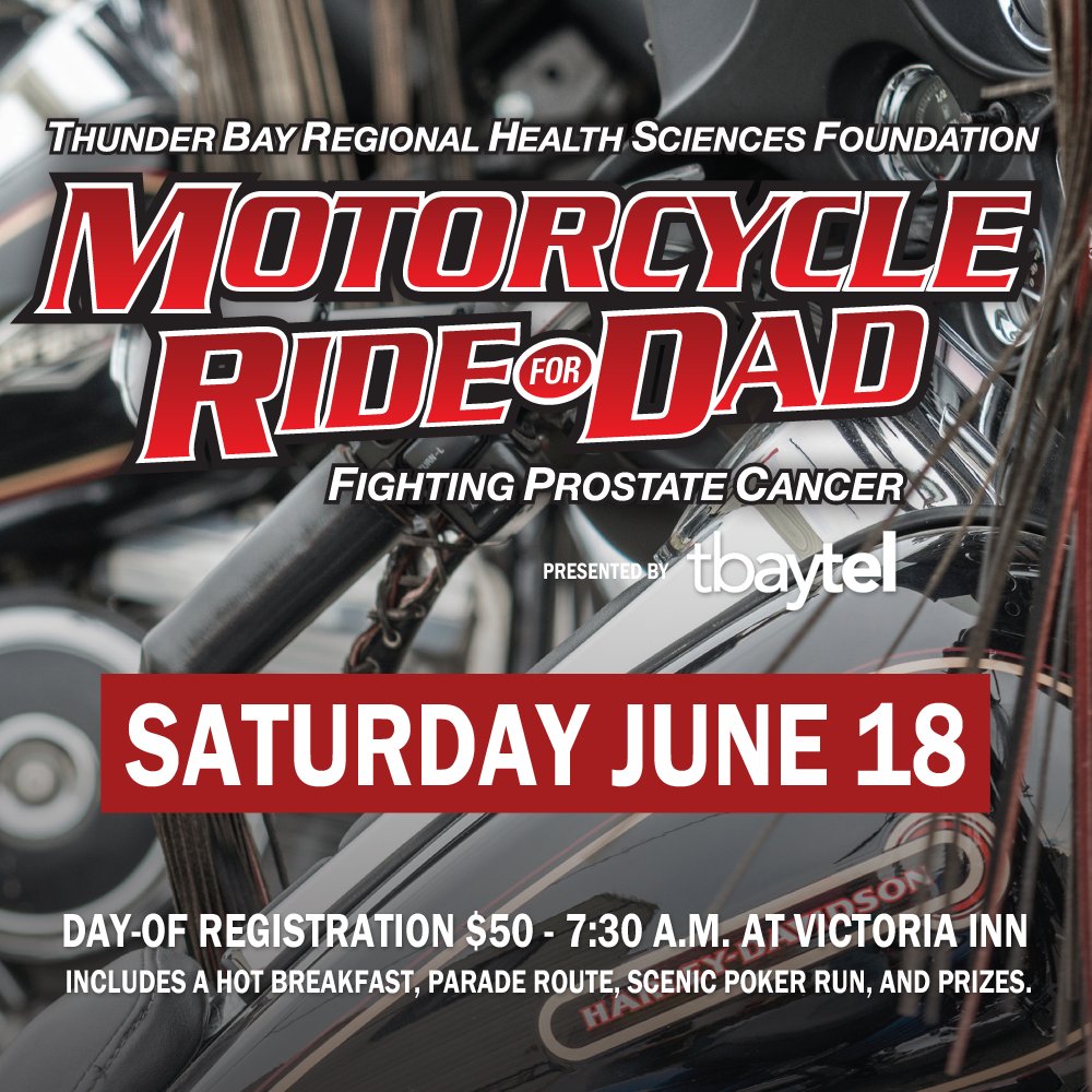 TBRHSF's tweet photo. Is your bike tuned up for tomorrow's scenic Motorcycle Ride for Dad, presented by @Tbaytel? #MRFD2016 https://t.co/8IoaUC6wn9