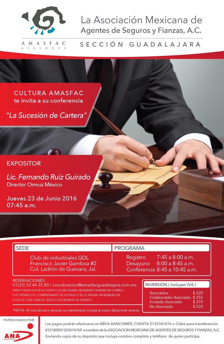 Cultura AMASFAC, les recuerda reservar  para nuestra próxima conferencia del Jueves 23 de Junio, cupo limitado!