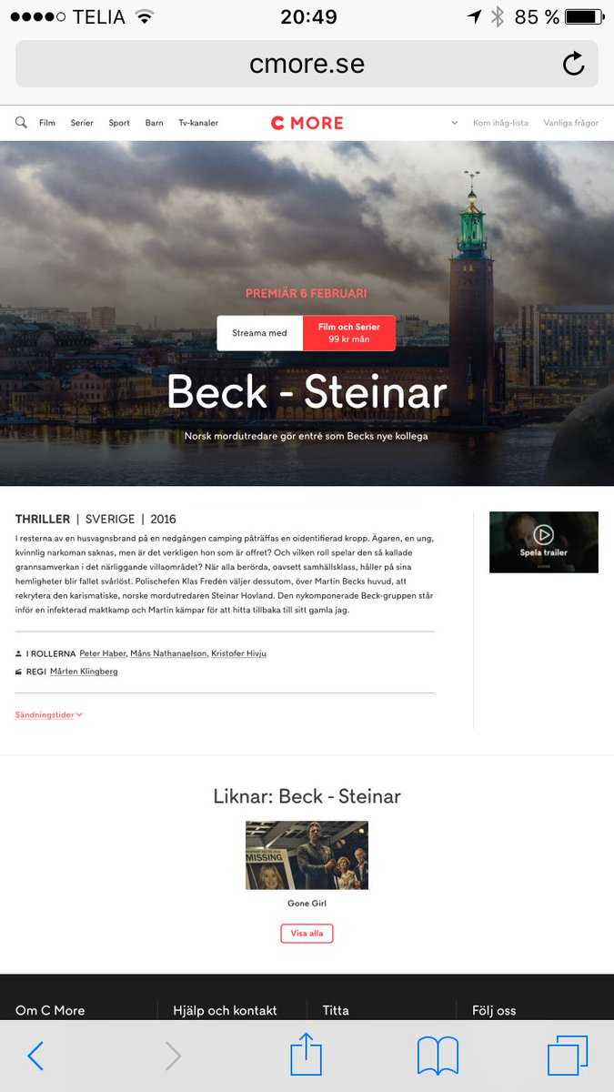 @cmorefilm Skaffade precis ett konto för att kunna se Beck - när jag kommer in finns inget!? Vad är det frågan om?