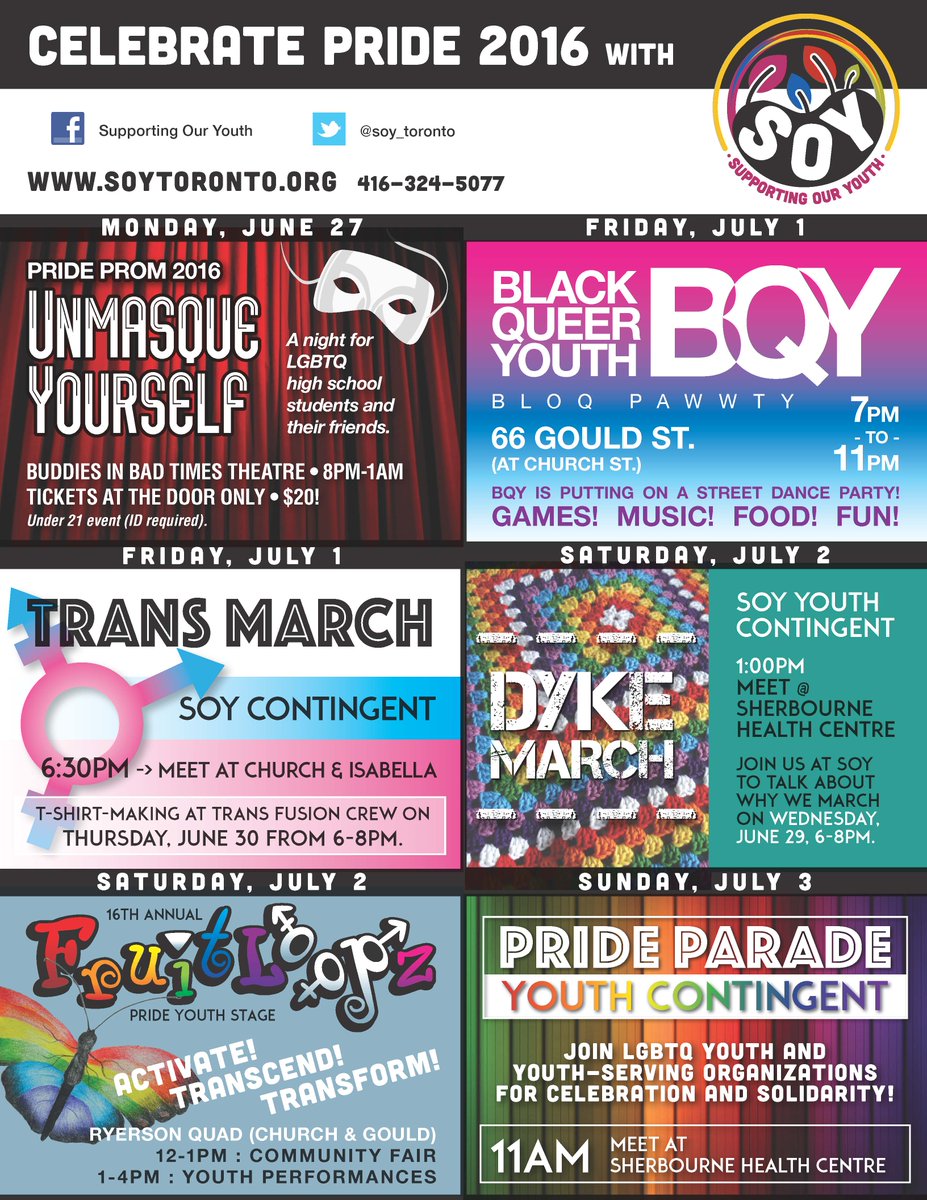 soy_toronto's tweet photo. Celebrate #Pride at SOY! #lgbtqyouth #pride2016 @PrideToronto @yyzbuddies @TransMarchTO @DykeMarchTO @CraftActionTO https://t.co/sNT6Rd3G3g