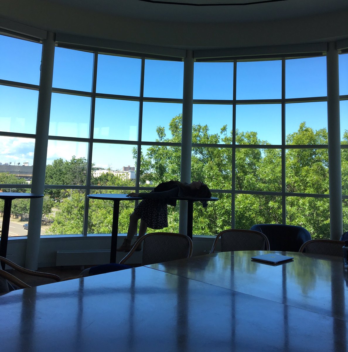 cwsesno's tweet photo. Here's @kendragaylord redefining office yoga @BostonDotCom https://t.co/qSdAfMBVTJ