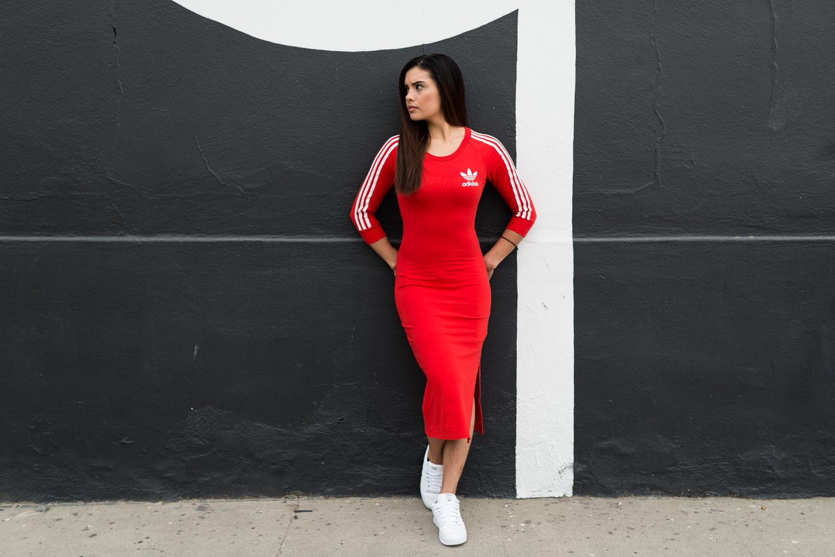adidas 3 stripe dress red