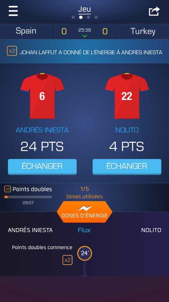 JohanLaffut's tweet photo. Je viens d'utiliser mon Double Up sur Andrés Iniesta sur @ultimatefanlive pour #ESP vs #TUR https://t.co/EXkTKutUlk https://t.co/uAFQQLmqvc