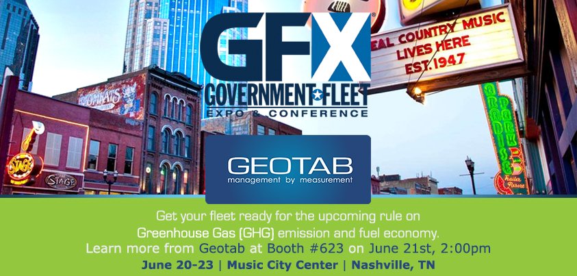 GEOTAB's tweet photo. @GEOTAB will be at @GovernmentFleet Expo, Jun 20-23. Booth #623. Meet us there! #idling #fleet #telematics #GFX2016 https://t.co/cMpzbbfkOb