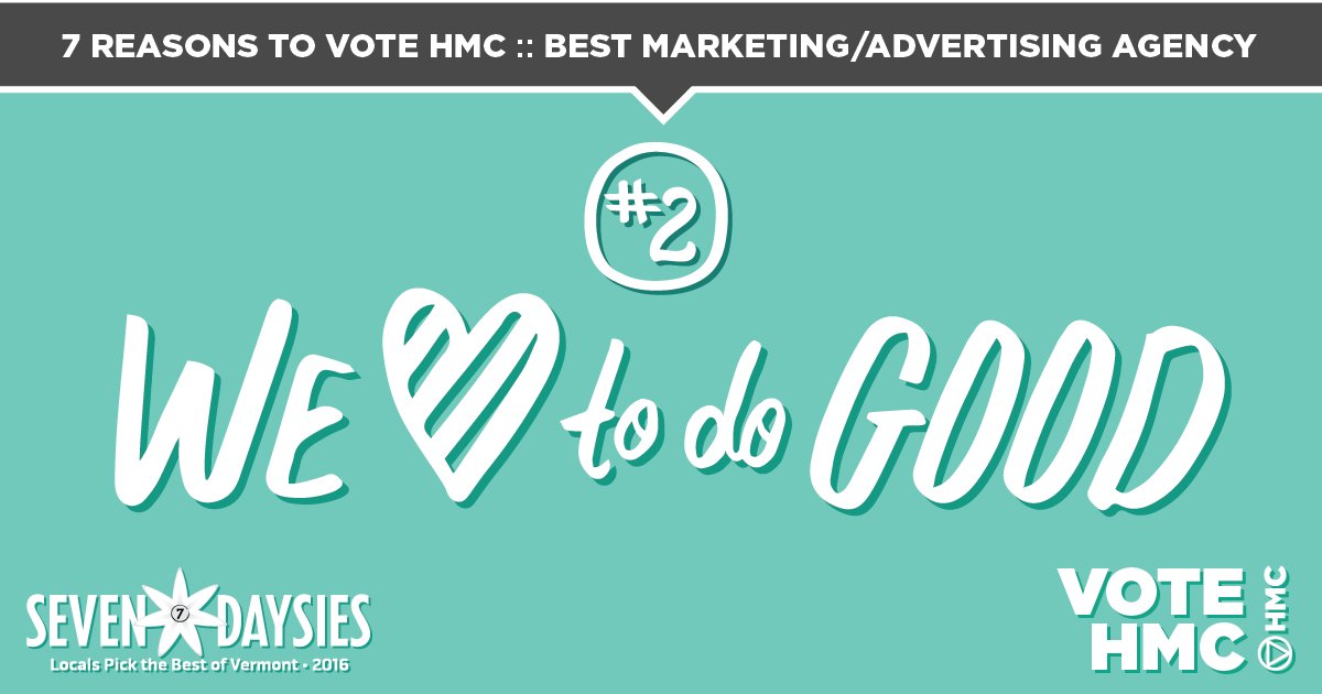 WeAreHMC's tweet photo. Vote HMC in @sevendaysvt Daysies! https://t.co/biDpYXlc8v Why? We are our client's secret weapon. #BTV https://t.co/hu68TccctX