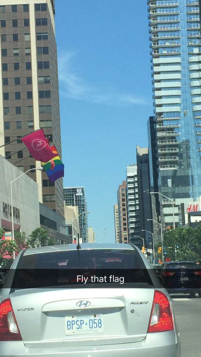 LynnsDelighted's tweet photo. Proud flag, proud piles. City is dripping in pride.  #torontopride https://t.co/3yOxou4abm