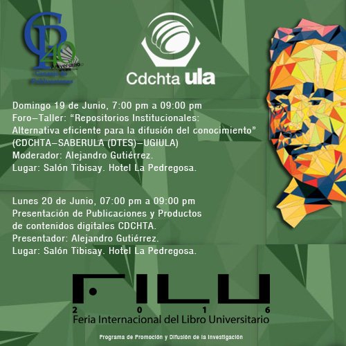 CDCHTA's tweet photo. El #Cdchta apoyando la #Filu2016 Te invitamos a nuestras actividades y a visitar nuestro stand @SaberULA #ULA https://t.co/INl4GvPZtt