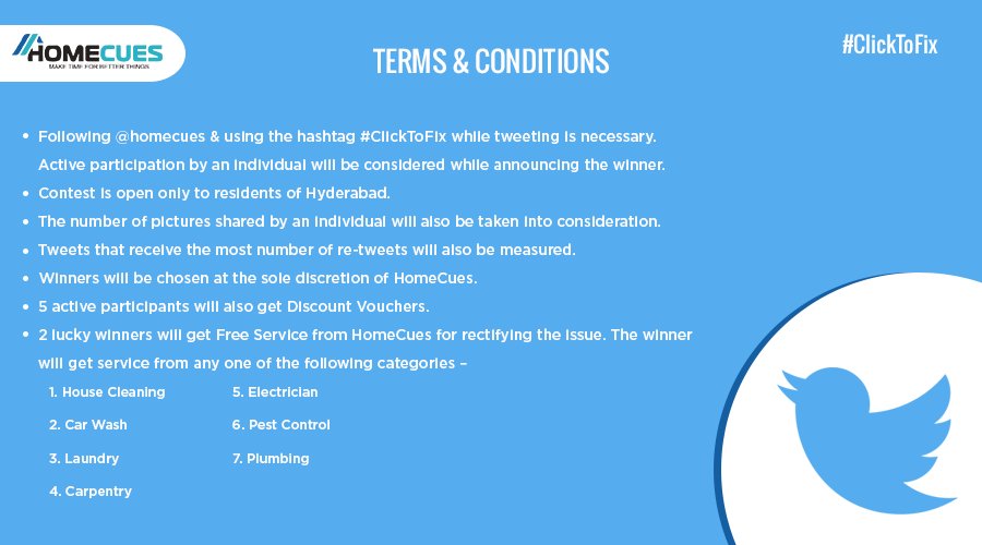 homecues's tweet photo. Here are the terms & conditions. once again, for the #ClickToFix #Contest, #Hyderabad!Click & share the pictures! https://t.co/pNSai5gfeE