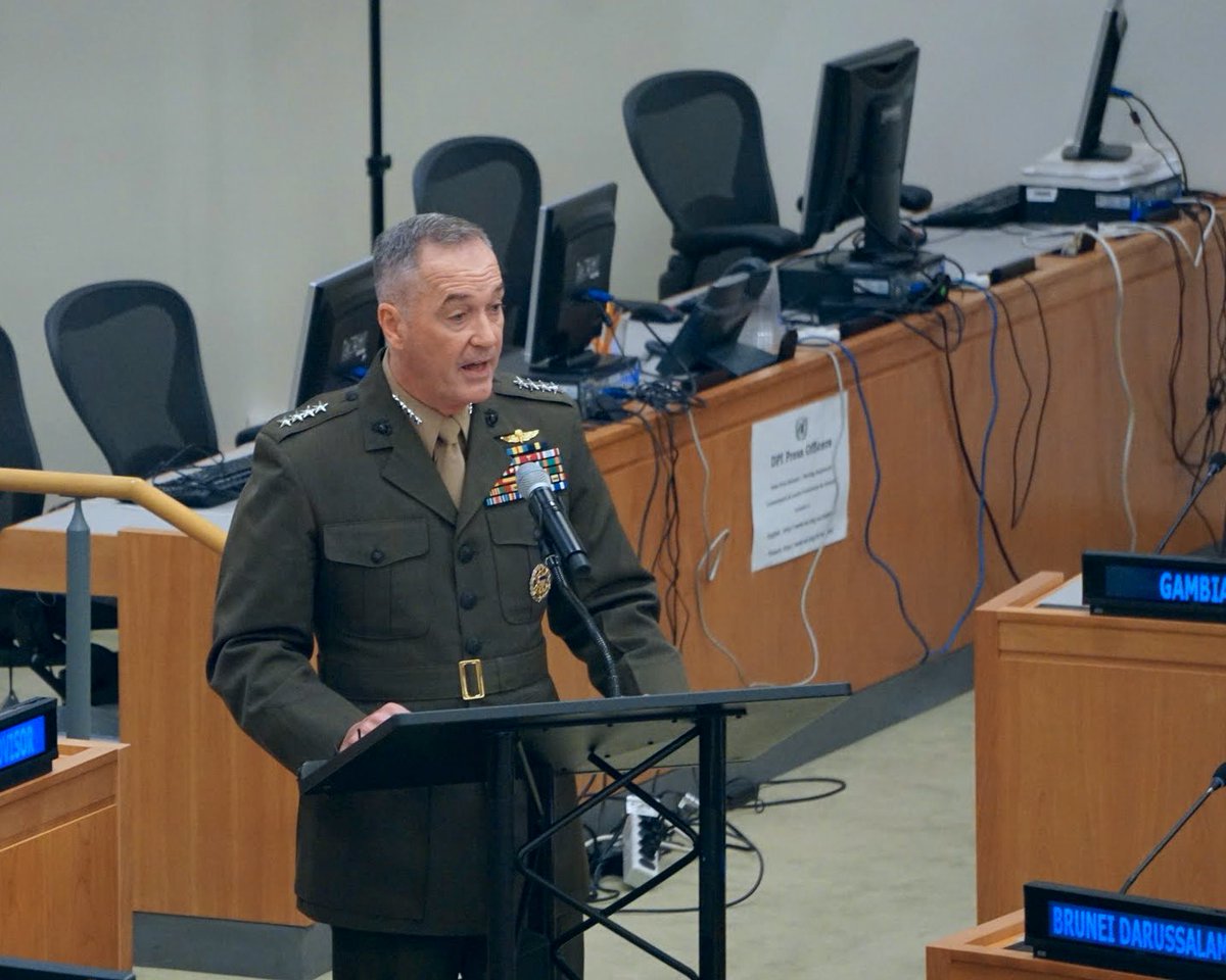 AmbPower44's tweet photo. In another remarkable sign of shift in US-UN ties, Gen Dunford just became 1st US Joint Chiefs Chairman to speak @UN https://t.co/lKns9PcsUs