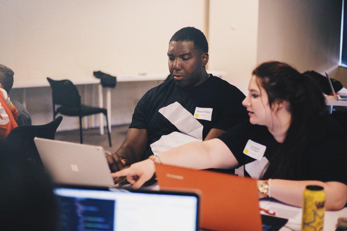 greatermovement's tweet photo. The big guy, @RussellOkung coding for his first time w/ our Fellows. Locked in. ππͺπΎ #GreaterSummer16 #AthletesCode https://t.co/UW1y8KIA2t