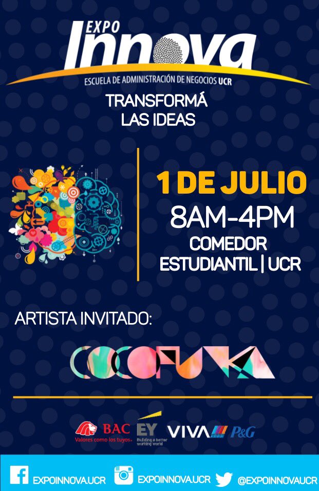 ExpoInnovaUCR's tweet photo. Faltan solo 15 días‼️ 
Artista invitado: @Cocofunka 

No te podes perder este gran evento 🙌🏼 #expoinnova2016 https://t.co/Ar9lnDF2aG