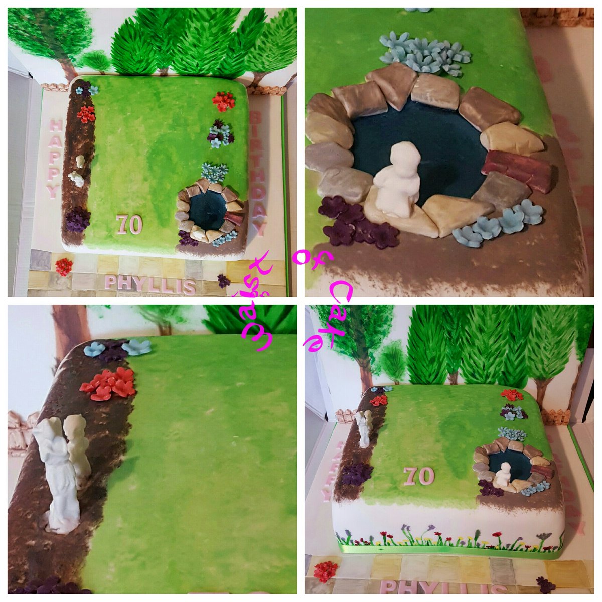 waistofcake's tweet photo. Latest handpainted cake of the customers garden.  All edible... #garden #cake #statues  #pond https://t.co/oTooJINCv3