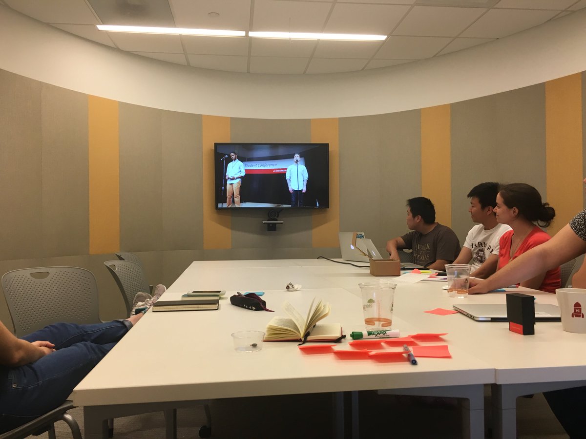 HackClassrooms's tweet photo. It’s Friday, Team #room2learn is…watching TV?! Gathered for spoken inspiration @DLive87 of @hgse in @innovationlab https://t.co/6iICk2kngA
