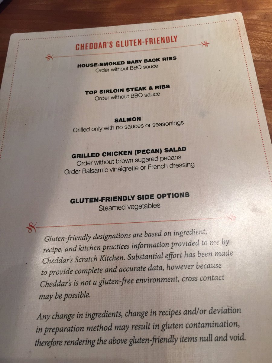 NymphoCeliac's tweet photo. Saddest gluten free menu ever. 😂😂😂 with the regular menu for comparison. #GlutenFree #celiac #cheddars https://t.co/AV4L69B5PK