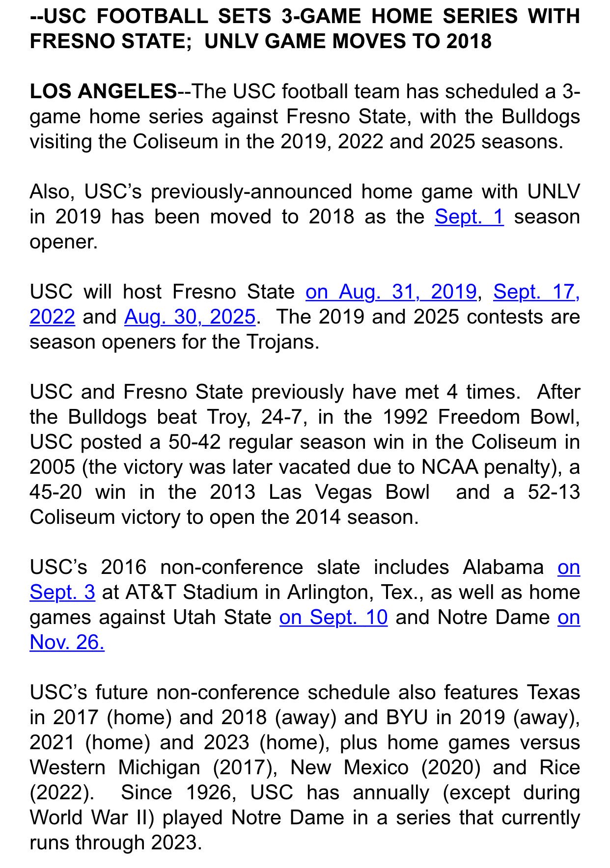 Arash Markazi on Twitter "USC schedules a 3game home series against