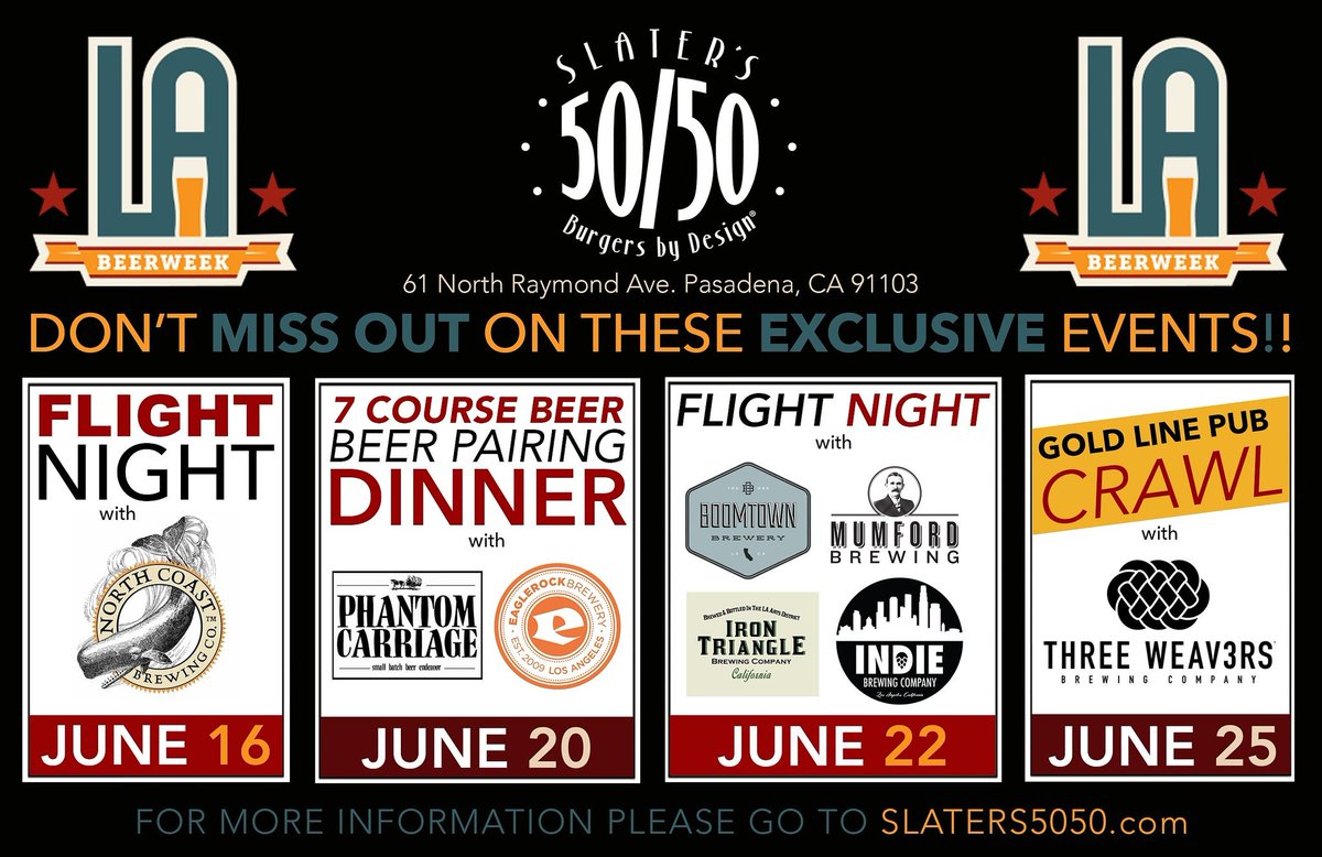 TheOGBeermonger's tweet photo. Happy #LABW8 ! @Slaters5050 Pasadena has 35 brews on tap from 20 local breweries. Plus, 4 great events @LABeerWeek https://t.co/0YedzBOtYO