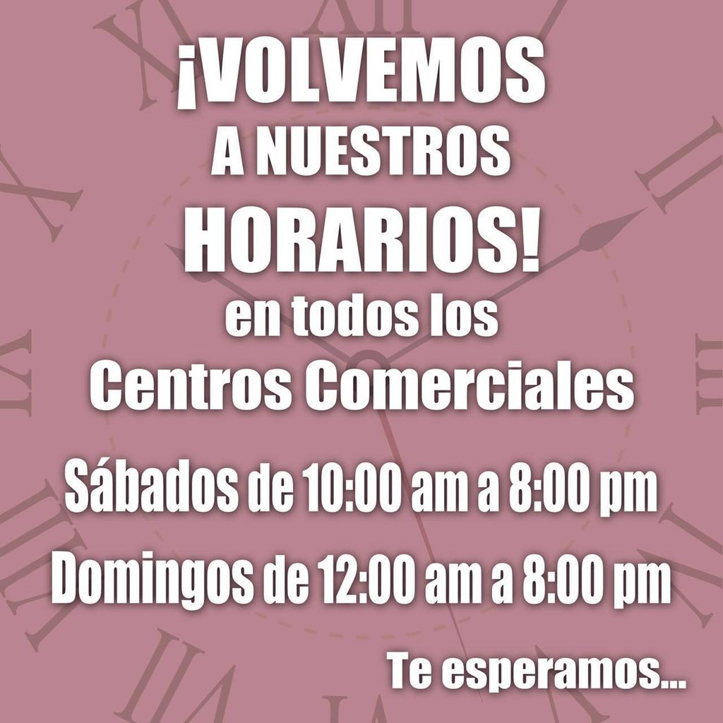 Volvemos a nuestros horarios en todos los centros comerciales!  Te esperamos!!