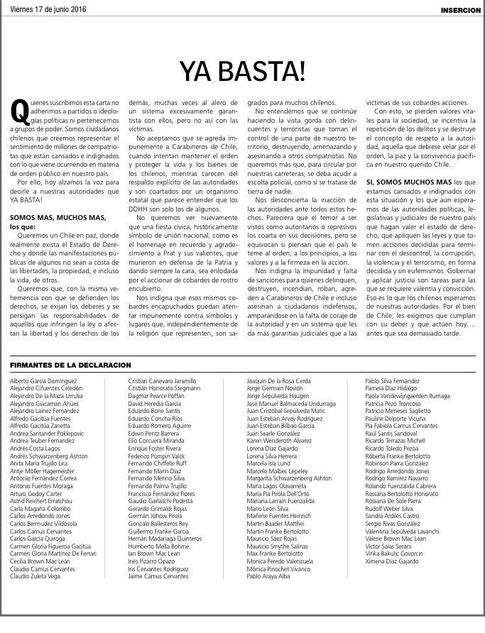 TatianaSAV's tweet photo. 🔴 #YaBasta ❗️
#SomosMas ❗️
SI ADHIERE AL CONTENIDO DE ESTA CARTA, DIFUNDA CON UN RT.
"QUEREMOS UN CHILE EN PAZ..." https://t.co/kJESRp4gSX