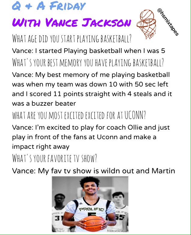Hsmixtapes_'s tweet photo. Q &amp; A Friday with Uconn commit @VanceJackson1 ‼️💯 https://t.co/1pw10G7Ok2
