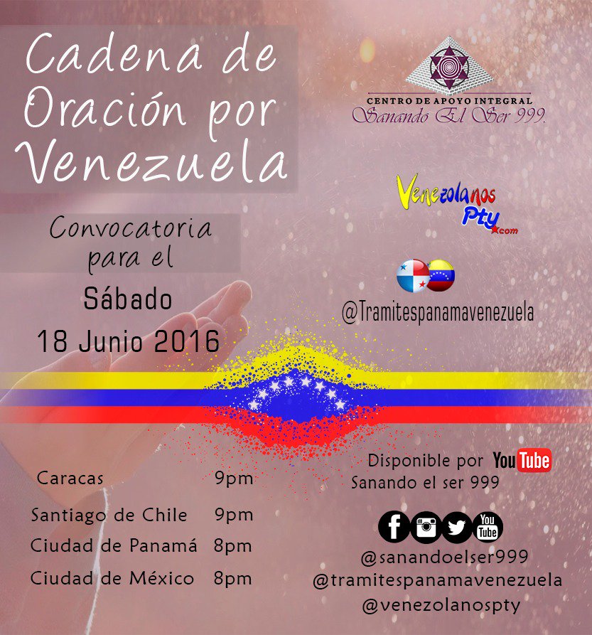 RConfidencial's tweet photo. Cadena de Oración por Venezuela para el Sábado 18 de Junio ​​a las 21:00. @VenezolanosPty https://t.co/0oEeFB46Vh