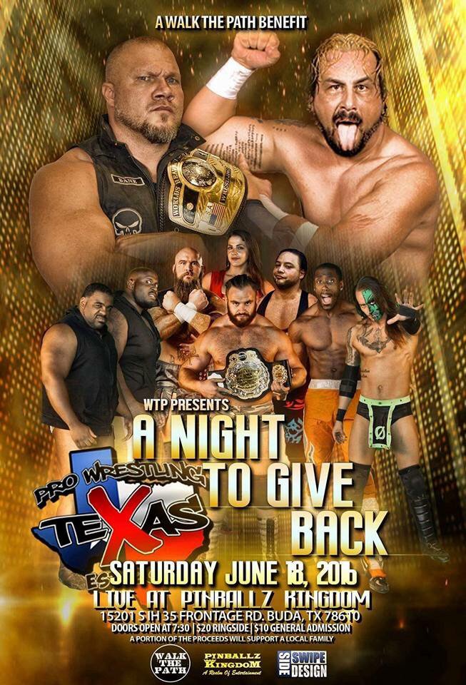 SGTWATX's tweet photo. TOMORROW NIGHT! @ProWresTX @WalkThePathTX #ANightToGiveBack at @pinballzkingdom . Make sure you're there! https://t.co/EHvrwOvwQf