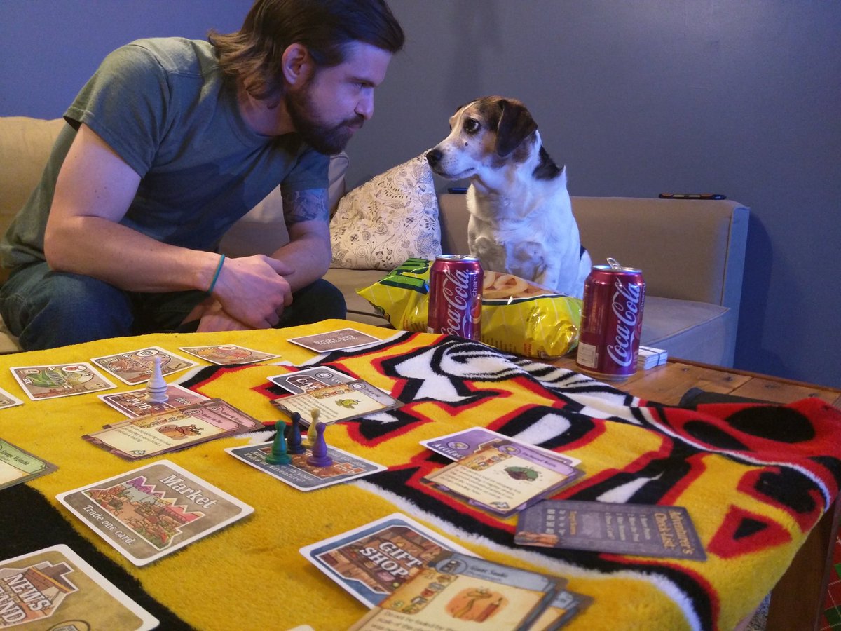 NikumanGames's tweet photo. Table top #game night. Tater has the best story so far. #research #gamedev #dog #startup https://t.co/x6avUTNiEK