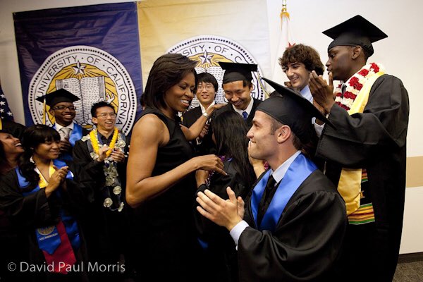 UCMChancellor3's tweet image. Delighted @FLOTUS is back in the Central Valley. #FBF to when she gave her first commencement speech at @UCMerced.