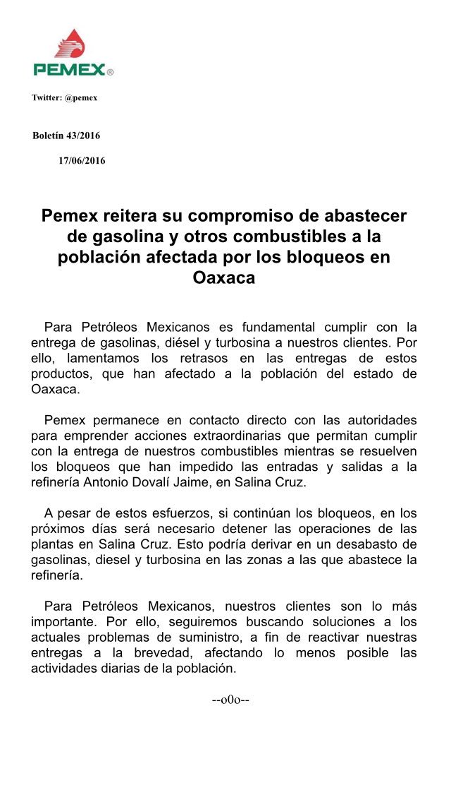 Si continúan los bloqueos de la CNTE, plantas en Salina Cruz, Oaxaca, deberán parar: Pemex ClMrNIYUoAA7dOE