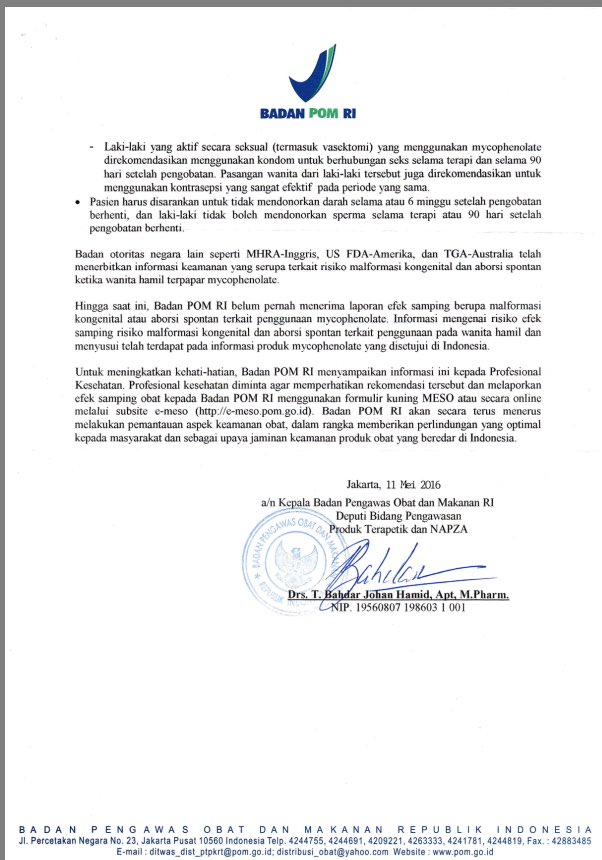 Informasi Aspek Keamanan Obat yang Mengandung Mycophenolate