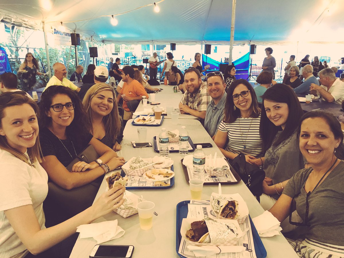 MFereck's tweet photo. Greek fest after work with some Bergies in #CentralSquare !#ExtraHappyHour #gyros https://t.co/S7g9nnIt7q