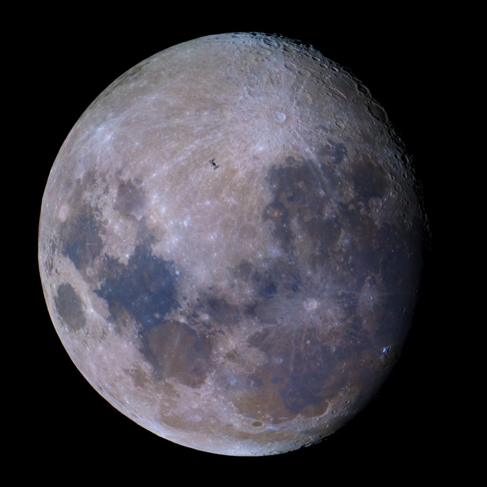 Beautiful shot of <a href="/Space_Station/">International Space Station</a> flying in front of the Moon taken just a few hours ago deography.com