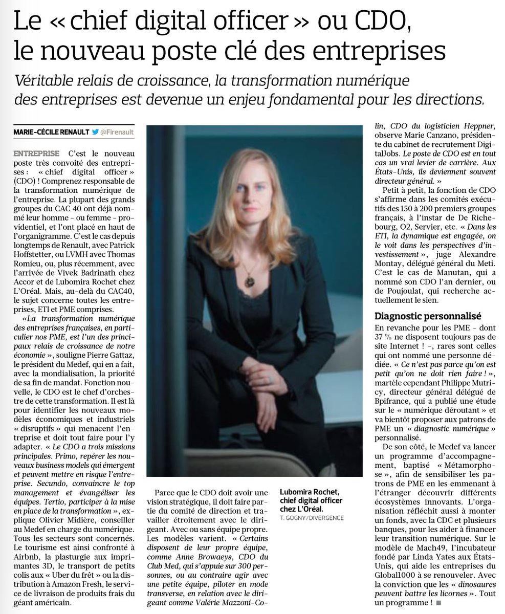 matthisvernon's tweet photo. "@RomainMOUTON: Le "chief digital officer" ou #CDO, le nouveau poste clé des entreprises @Firenault @Figaro_Economie https://t.co/q594ayotfb