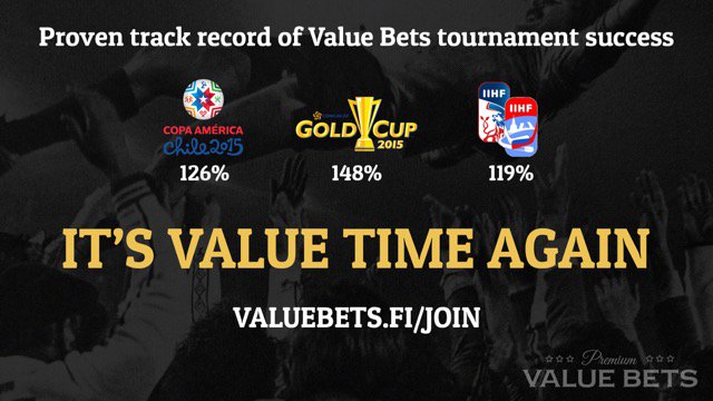 valuebets_fi's tweet photo. Käynnissä olevien turnausten palautusprosentit: #EURO2016 122% ja #CopaAmerica 117%. https://t.co/CaeaKrVG36 https://t.co/SH8njlcpr2