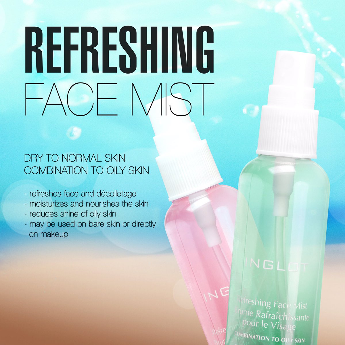 Refresh your face with our refreshing face mist.. Available for every skin type!! 

#Inglot #makeup #beauty #refresh