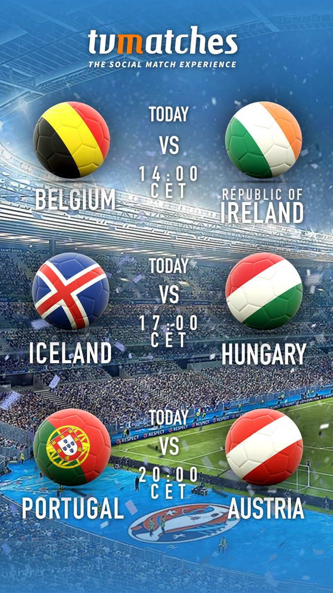 tvmatches's tweet photo. Today's round is very critical of all the teams playing! #BEL v #IRL . #ICE v #HUN . #POR v #AUT . #EURO2016 https://t.co/IATUZHyXP3