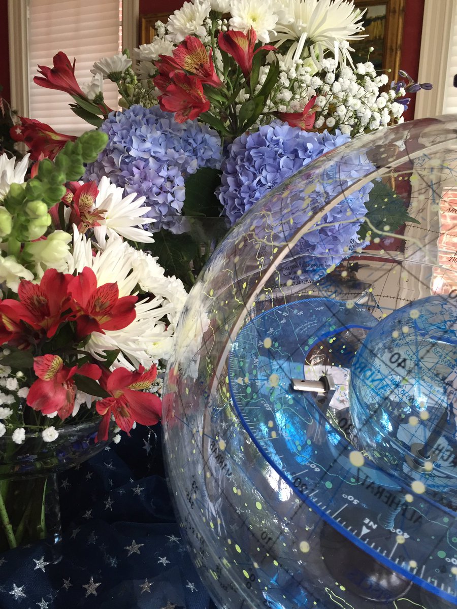DaphMcLeod's tweet image. Celestial themed birthday party arrangement #hydrangeas #CelestialGlobe #*Daisies