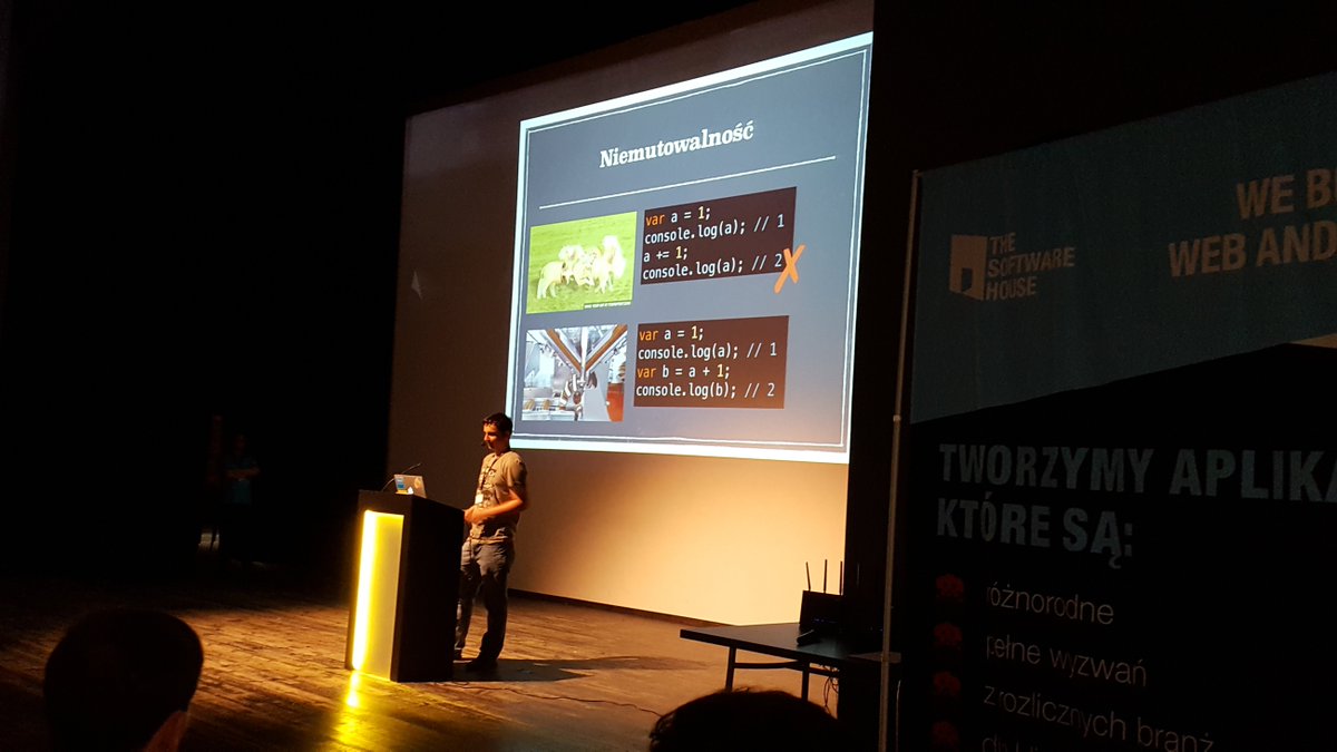RealTSH's tweet photo. Hands-on #functionalprogramming - @vViktorPL on the example of Superdoge #platformer! #javascript #frontendalia https://t.co/IzwJ35W3hk