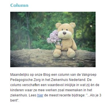 Een vermelding naar onze column in de nieuwsbrief <a href="/StKenZ/">Kind & Zorg</a> kindenziekenhuis.nl/publicaties/aa…
