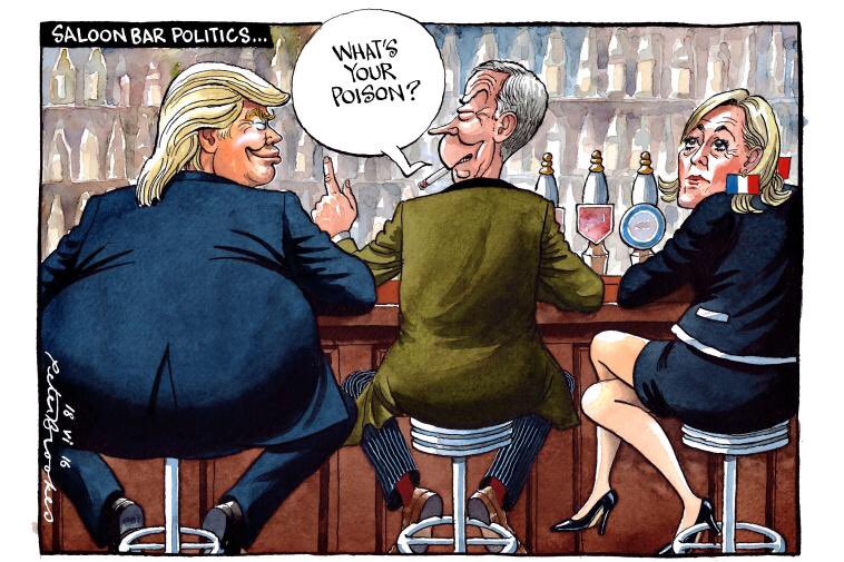 My cartoon Saturday <a href="/TheTimes/">The Times and The Sunday Times</a> on the current tone of immigration debate  #Farage #Trump #MarineLePen